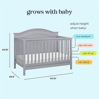 Davinci Charlie 4-in-1 Convertible Baby Crib - GREENGUARD Gold Certified Convertible Crib to Toddler Bed, Daybed, Full-Size Wooden Bed and Durable - 4 Adjustable Mattress Heights - Grey
