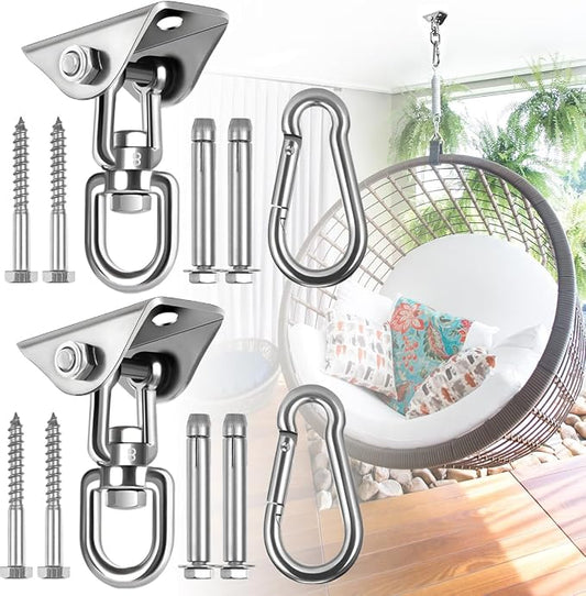 Hammock Hanging Kit, 2 Pack Hanging Chair Hardware 360°Rotating Hammock Hooks Heavy Duty, Hammock Chair Hanging Kit & Swing Ceiling Hook Snap for Hammock Chair,Heavy Bag,Seat,Yoga,Gym,1000 lb Capacity