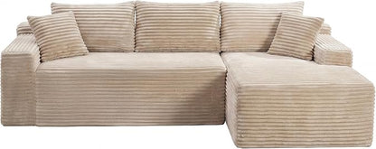 105-Inch L-Shaped Right Facing Corner Compressed Sofa Modular Sectional Boneless Cloud Sofa Floor Foam Couch with Chaise Lounge, Corduroy Corner Boneless Cloud Couch