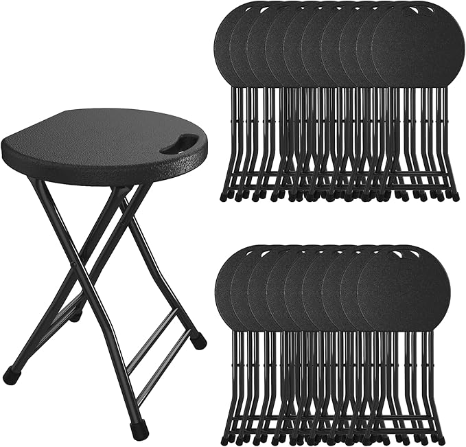 Folding Stool, 18 Inch Foldable Stool with Handle & Steel Frame, Pack of 20 Folding Bar Stools, 440lbs Sturdy Foldable Lightweight Metal Chair for Camping, Indoor and Outdoor, Black