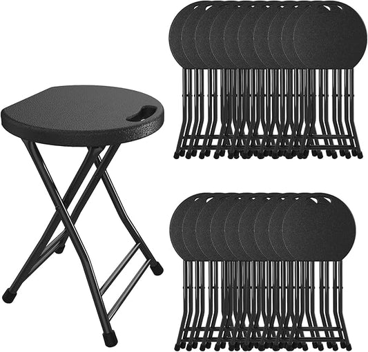 Folding Stool, 18 Inch Foldable Stool with Handle & Steel Frame, Pack of 20 Folding Bar Stools, 440lbs Sturdy Foldable Lightweight Metal Chair for Camping, Indoor and Outdoor, Black