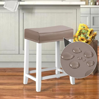 YISUN Stool Covers Rectangle - 4 Pack Stretch Waterproof Saddle Seat Cover Counter Bar Stools Bar Chairs Covers Kitchen Island Chairs Cushion Protector (4, Pu Leather-Chocolate)