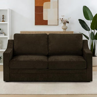 67” Chenille Loveseat Sofa w/Comfortable Back Cushions, Brown | Modern 2-Seat Couch w/Deep Seat Space, Upholstered 2 Seaters Sofa w/High Resiliency Foam for Living Room