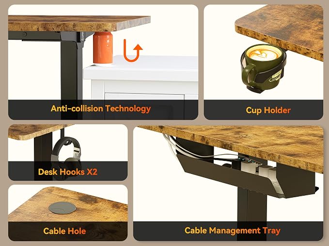 WALKINGDESK 63X55 Inches Reversible L Shaped Standing Desk Height Adjustable with Cup Holder, Electric Corner Computer Desk, Sit Stand up Home Office Desk, Ergonomic Gaming Desk, Rustic Brown