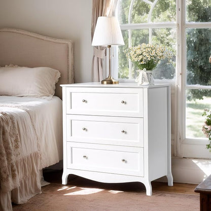 Bonnlo 31.5" W White Nightstand 3 Drawer Chest, Night Stand for Bedroom, Large Nightstand Wood Bedside Table with Drawers, 31.5" W*15.75" D*31.5" H