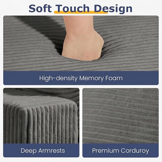 Boneless Couch for Living Room, 3 Seater Convertible Futon Sofa Bed Comfy Pull Out Couch with 5 Pillows & Detachable Washable Cover, Upholstered Floor Sofa in A Box, No Assembly Required, Grey