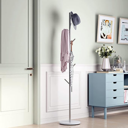 DOORXIFO Silver Coat Racks, Metal Coat Rack Freestanding with Hooks, Entryway Coat Rack Stand, Coat Racks with Marble Base, Coat Tree for Hanging Clothes, Hats, Bags