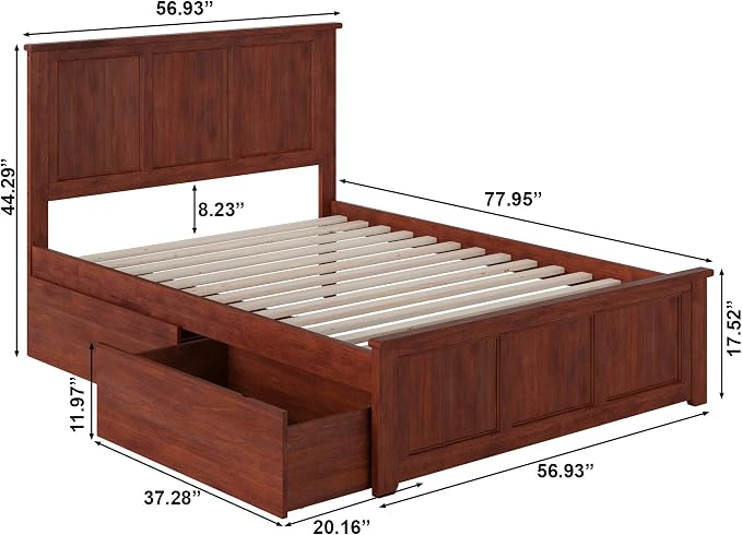AFI, Madison Full Platform Bed with Matching Footboard & Storage Drawers, Walnut