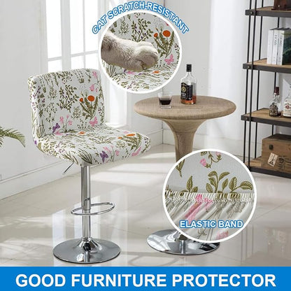 Levoberg Bar Stools Cover Set of 4 Printed Armless Swivel Barstools Slipcovers with Backs Stretch Square Counter Height Bar Stools Covers Mid Low Back Chair Cover for Kitchen Dining Room Bar #7