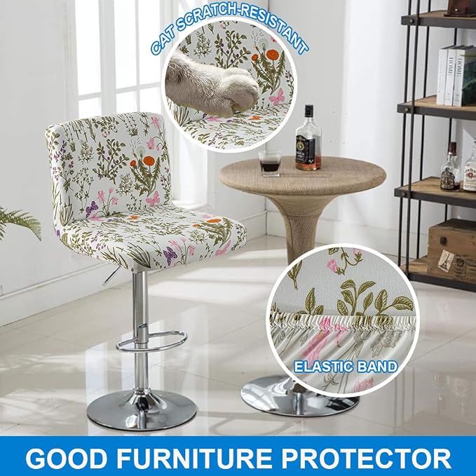 Levoberg Bar Stool Set of 2 Printed Armless Swivel Barstools Slipcovers with Backs Stretch Square Counter Height Bar Stools Covers Mid Low Back Chair Cover for Kitchen Dining Room