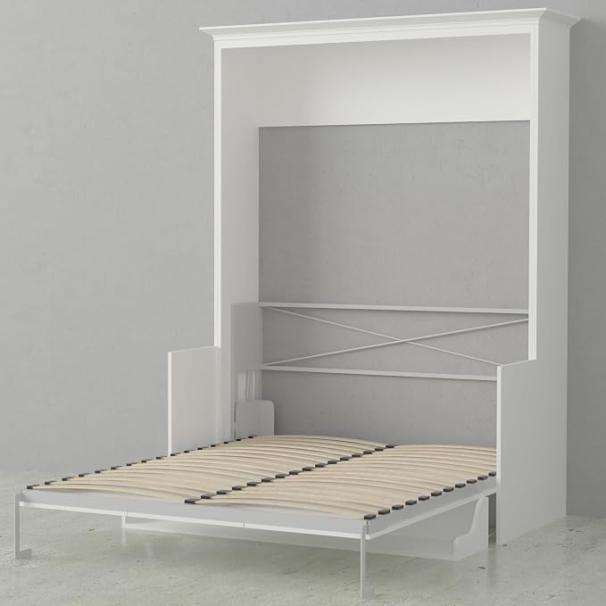 Xtraroom Alegra Full Murphy Bed with Desk | Engineered and Solid Wood Construction | Smooth Painted Finish - NO Melamine Used | Perfect for a Home Office Guest Bed (Warm White)