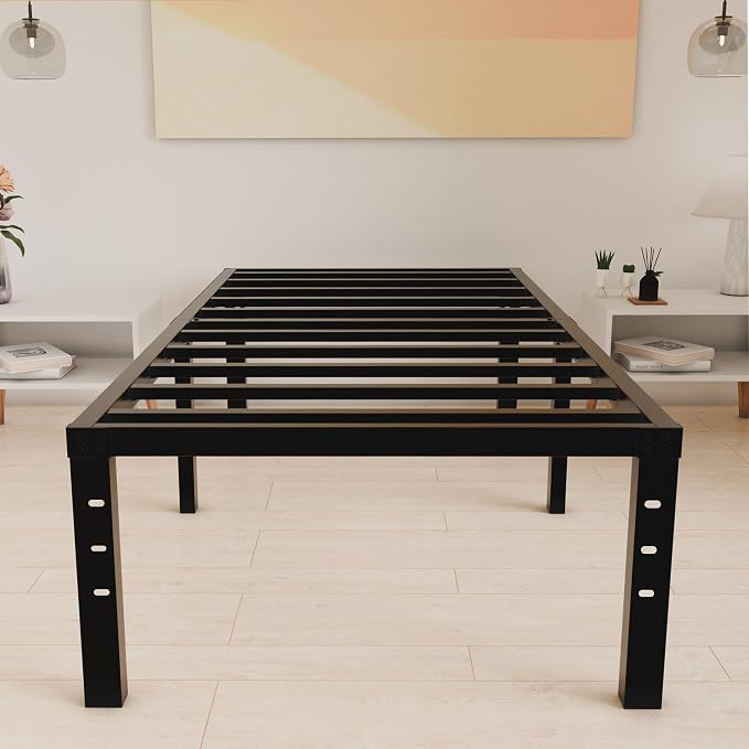 HOBINCHE 18 Inch Metal Twin Bed Frame No Box Spring Needed - Easy Assembly Heavy Duty Noise Free Narrow Bedframes - Single Black Basic Steel Slats Platform with Storage