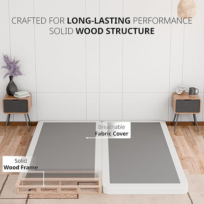 Box Spring Bed Base Full Size, 2-Inch Wood Mattress Foundation - Amish Made in USA – Quiet Noise Free, Under Mattress-Support BoxSpring, Fully Assembled, White