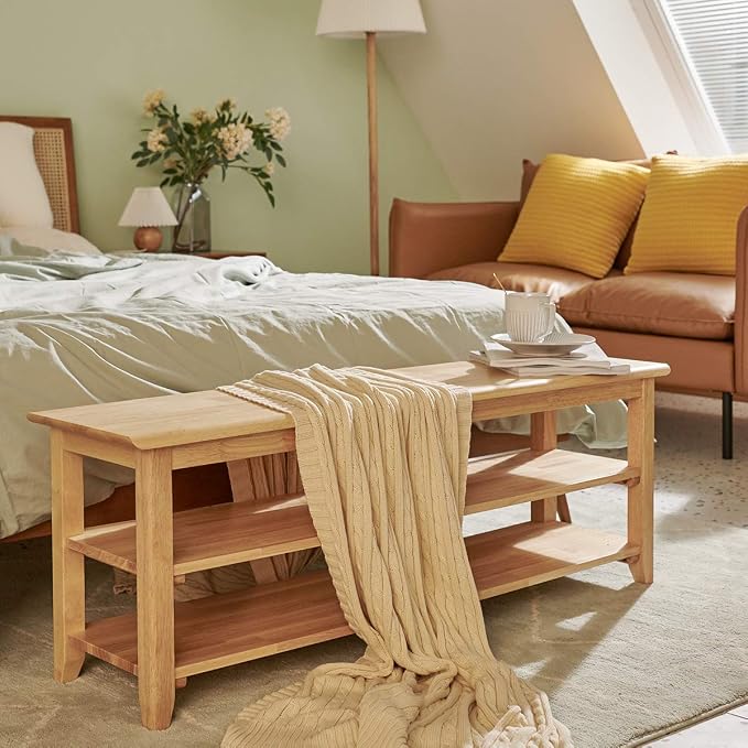 XKZG Shoe Rack Bench Wooden Shoe Storage Bench Simple Style Wood Entryway Bench (Natural,47.2")