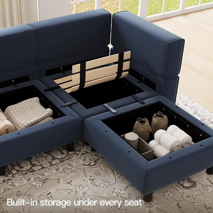 Belffin Modular Sectional Sofa U Shaped Velvet Couch with Reversible Chaise Oversized Couch with Ottoman Blue…
