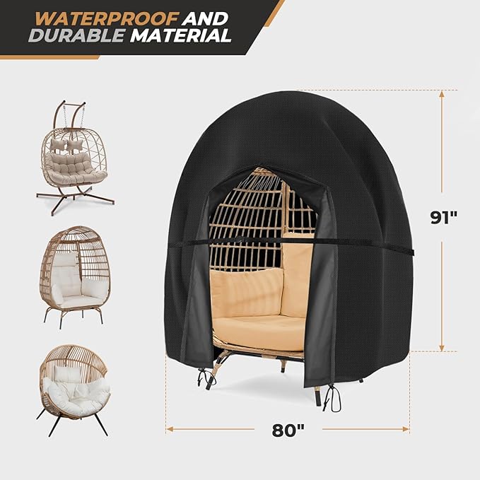 Egg Chair Cover Waterproof Double Egg Chair Covers for Outdoor Furniture 420D Patio Hanging Swing Chair Cover 91x80 inches