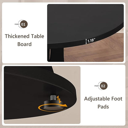 Einhomn 47.2-inch Round Dining Table, Kitchen Table for 4-6, Farmhouse Circle Dining Room Table, Space Saving Wood Kitchen & Dining Room Furniture, Black