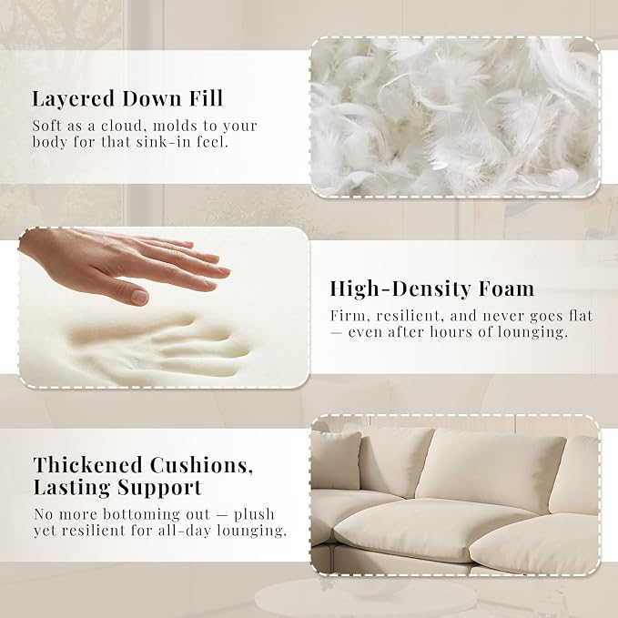 211.6" Cloud Modular Sectional Sofa,Khaki Down Filled Sofa 5 Seat,Minimalist Sofa Cover Washable and Replaceable Couches for Living Room,Sectional Sofa Deep Seat