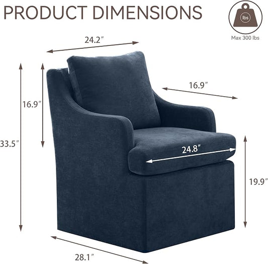 VKNOW Upholstered Dining Chairs, Modern Kitchen Chairs Dinner Chairs with 4 Casters, Chenille Armchair for Bedroom Reading Room Living Room, Blue