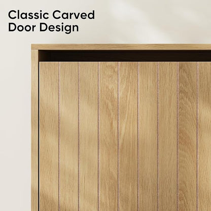 Shoe Storage Cabinet with Vertical Groove Doors 3 Flip Drawers, Narrow Shoe Cabinet Storage for Entryway, Shoe Organizer Cabinet, Slim Shoe Rack Cabinet (Oak)
