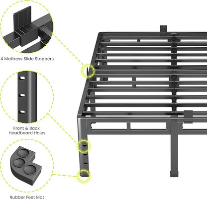 NKZ King Size Bed Frame 14 Inch, Metal Bed Frame & Box Spring 2 in 1 Platform with Round Corner Legs, 4000lbs Weight Capacity Reinforced Metal Frame, Headboard Hole, Noise-Free, Easy Assembly