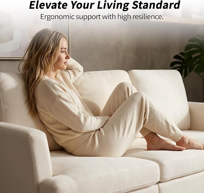 Modern 3 Seater Sofa for Living Room with Soft Deep Seats, Sofa 3 Seater in Linen, Upholstered Apartment Sofa with Armrests, Comfy Cozy Sofas for Bedroom, Linen, Beige