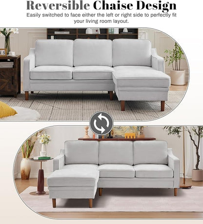 Kingfun 88" L-Shape Sofa, Chenille Sectional Couch, Mid Century Modern Couches with Solid Wood Frame for Living Room Bedroom