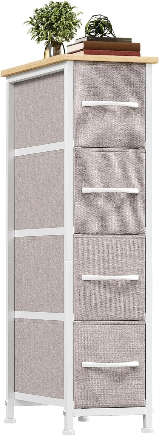 Somdot Narrow Dresser with 4 Drawers, Slim Storage Organizer Chest of Drawers with Removable Fabric Drawers for Small Spaces Bathroom Closet Bedroom Laundry, Ash Grey