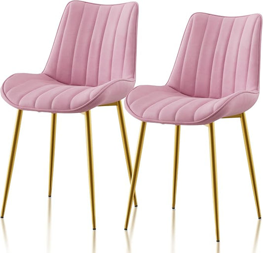 VECELO Dining Chairs Set of 2, Velvet Fabric & Metal Frame, Mordern Style for Kitchen, Living Room,Offcie, Pink