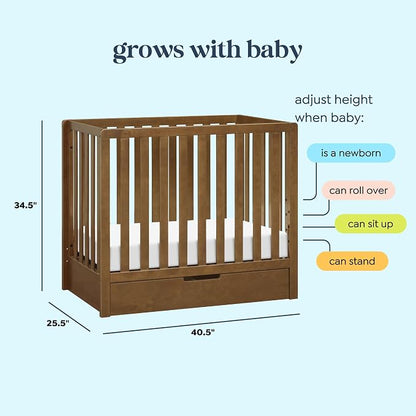 Carter's by Davinci Colby 4-in-1 Convertible Mini Crib with Trundle Drawer in Walnut, Greenguard Gold Certified, Undercrib Storage