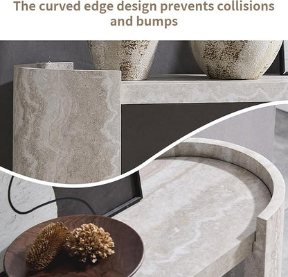 LKTART 53" Console Table for Entryway with Faux Marble Pattern, Couch Tables Behind Sofa, Space-Saving Wooden Entry Foyer Hallway Table with Shelf, Modern Console Sofa Tables for Hallway Organization