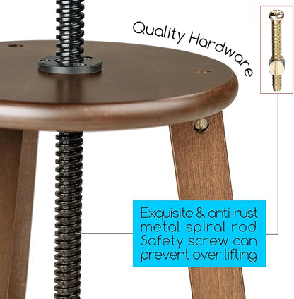 MEEDEN Walnut Drafting Stool with Solid Beech Wood, Height Adjustable Artist Studio Stool, Bar Stool, Office & Kitchen Stool, Perfect for Studio, Home Use, Bars