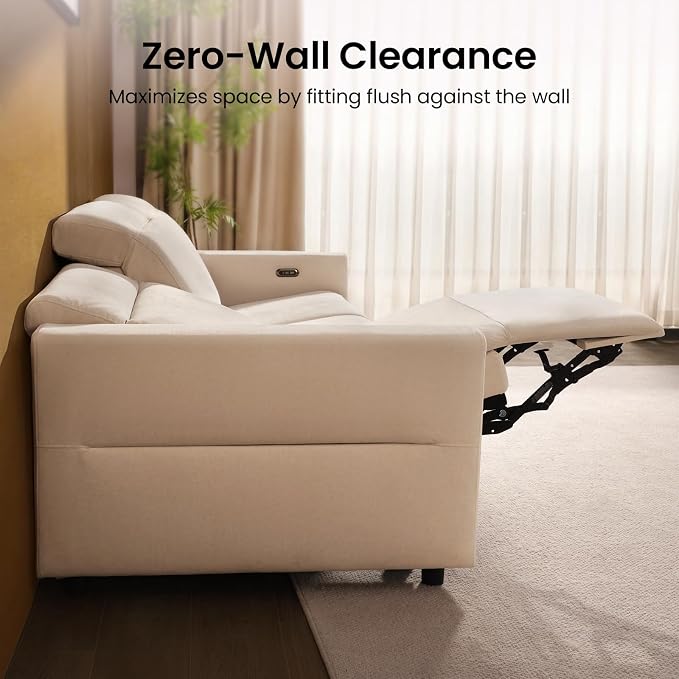 ModernMate Power Recliner Sofa Set with 3-Seater & Loveseat, Oversize Zero Gravity Modular Sectional Couch with Manual Adjustable Headrest, Zero Wall Hugger, USB & Type-C Ports, 27.6" Wide Seat, Beige