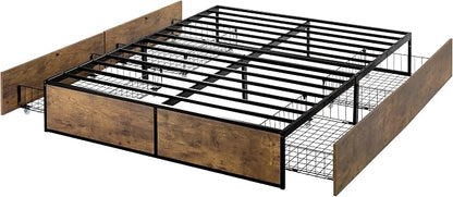 SHA CERLIN Full Size Bed Frame with Storage, 4 Extra Large Drawers on Wheels, Mattress Foundation, Strong Metal Slat Support, No Box Spring Needed, Easy Assembly