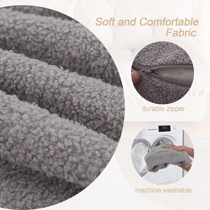MeMoreCool Stuffed Round Pouf Ottoman Foot Rest, Floor Pouf Foot Stool with Soft Foam Chunk Filling, Small Round Ottoman Footstool Circle Footrest for Living Room, Light Grey