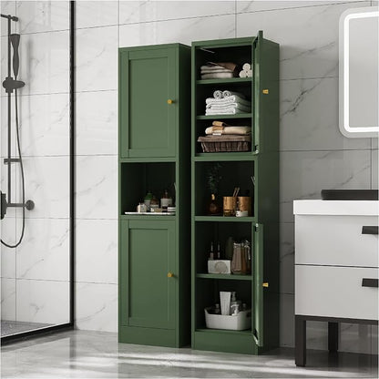 67" Tall Narrow Storage Cabinet with Doors and Open Shelf,Metal Pantry Cabinet,Shaker Style Slim Cabinet with Adjustable Shelves,for Bathroom Kitchen Laundry Small Spaces,Forest Green,1Pc