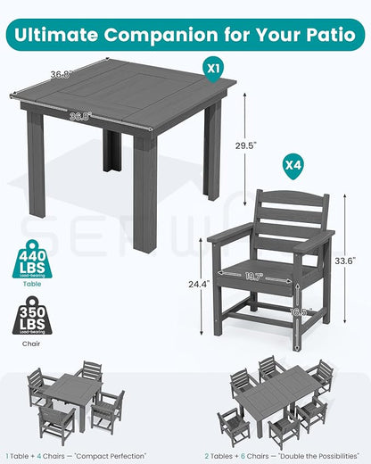 SERWALL HDPE Outdoor Square Dining Set for 4 | with Armchair Seat