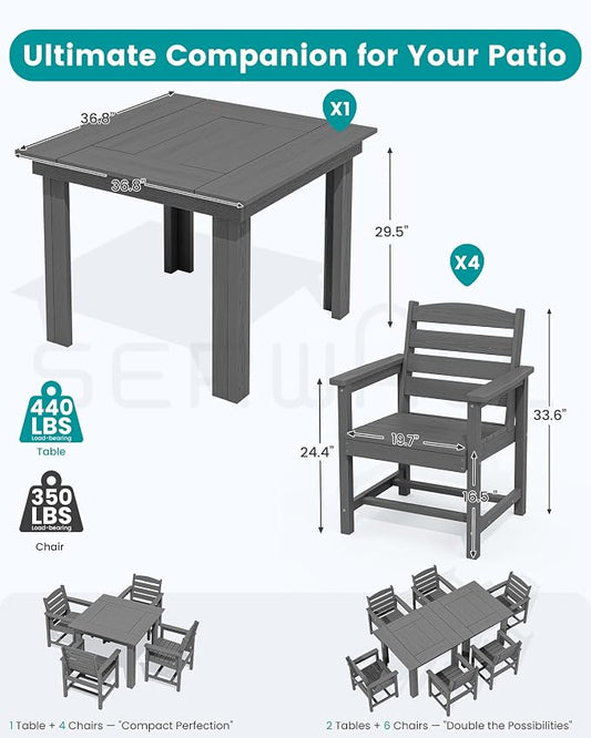 SERWALL HDPE Outdoor Square Dining Set for 4 | with Armchair Seat