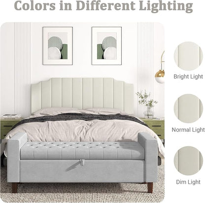 Befurtori King Size Headboard Only, Velvet Wall Mounted Headboard King for Adjustable Bed Modern Upholstered Head Board Easy Assembly, Cream