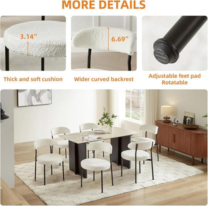 SoarFlash Dining Chairs, Beige Boucle Dining Chairs Set of 4, Kitchen Dining Room Chairs Curved Backrest Upholstered Mid Century Modern Chairs with Black Metal Legs