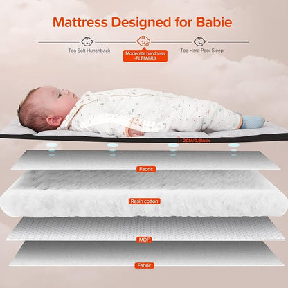 ELEMARA Baby Bassinet Bedside Crib with Diaper Changer, Pack and Play with Mattress for Baby，4 in 1 Playpen Travel Bed with Storage,Playard with Adjustable Height
