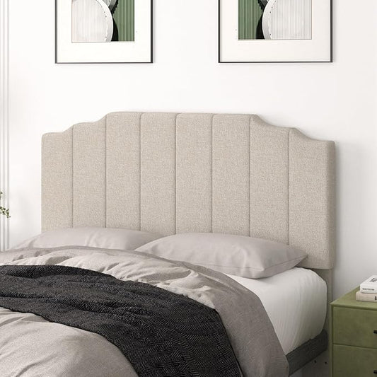 Befurtori Queen Size Headboard Only, Linen Wall Mounted Headboard Queen/Full Size for Adjustable Bed, Modern Vertical Channel Design with Curved Tufted Upholstered Head Board, Beige