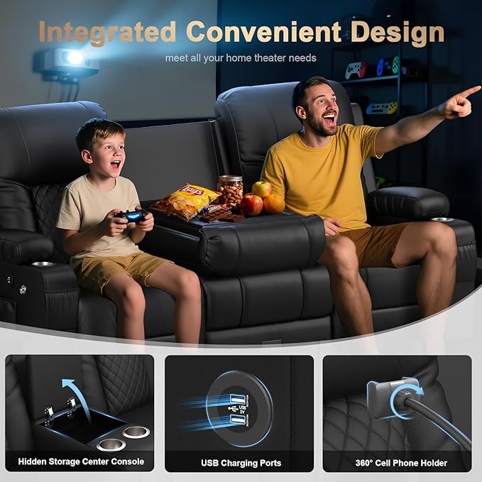Loveseat Recliner Sofa with Flip Backrest Design, 3 Seat Reclining Couch with Drawer, Pocket, USB Ports & Phone Holders, Wall Hugger RV Sofa Recliner Couch for Home Theater Seating