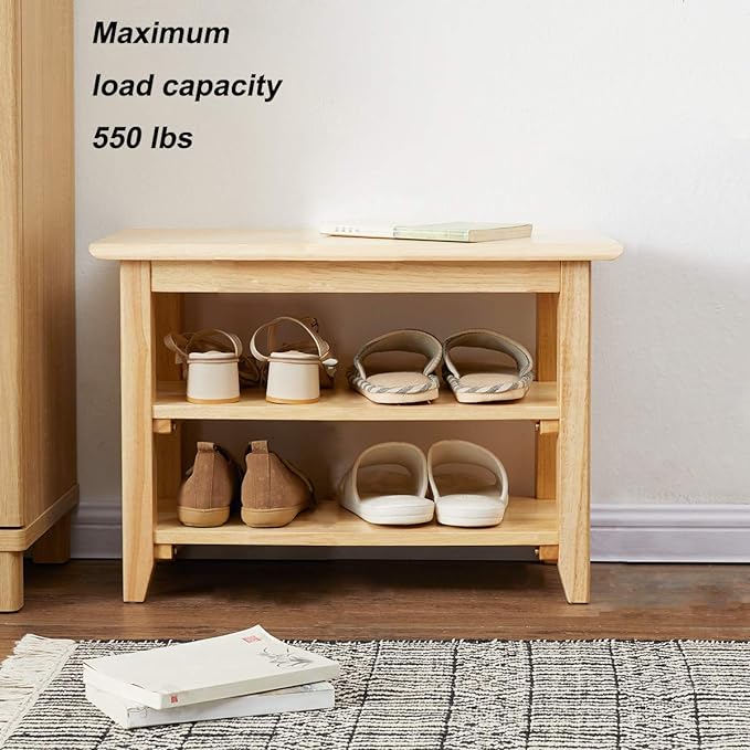XKZG Shoe Rack Bench Wooden Shoe Storage Bench Simple Style Wood Entryway Bench (Natural,23.6")