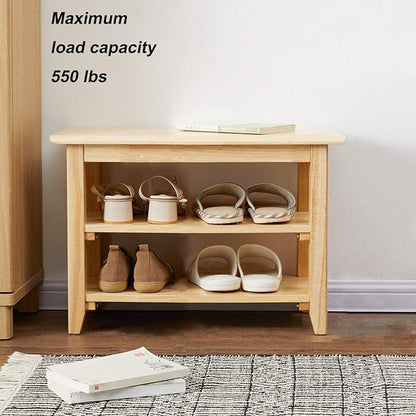 XKZG Shoe Rack Bench Wooden Shoe Storage Bench Simple Style Wood Entryway Bench (Natural,23.6")