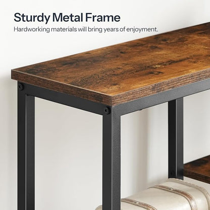 HOOBRO Narrow Console Table, Sofa Table, 4-Tier Industrial Entryway Table with Metal Mesh Shelf, Hallway Table with Adjustable Feet, for Entryway, Living Room, Hallway, Rustic Brown and Black BF79XG01