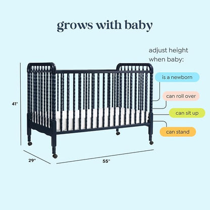 daVinci Jenny 3-in-1 Convertible Crib, GREENGUARD Certified, Navy | Converts to Toddler Bed & Daybed, 4 Adjustable Mattress Heights - Conversion Kit Sold Separately - Durable & Easy to Assemble