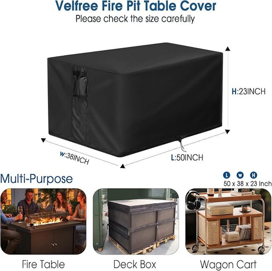 Fire Pit Cover Rectangle,50 Inch Rectangular Firepit Covers,Waterproof Heavy Duty Cover for Patio Fireplace/Gas Firepit Table/Patio Propane Firepit - 50 x 38 x 23 Inch