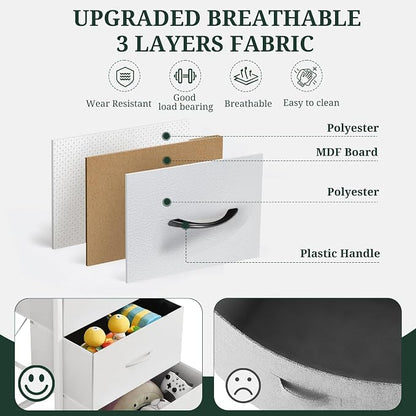 6-Drawer Dresser for Bedroom, Anti-Tip Wide Storage Organizer Chest of Drawers with Wooden Top and Metal Frame Fabric Bins for Closet, Living Room, Hallway, Entryway, White