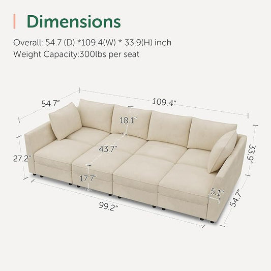 HONBAY Modular Sofa Sectional Sleeper Couch with Storage Seat Reversible Sectional Sleeper Couch Modular Sofa - Beige